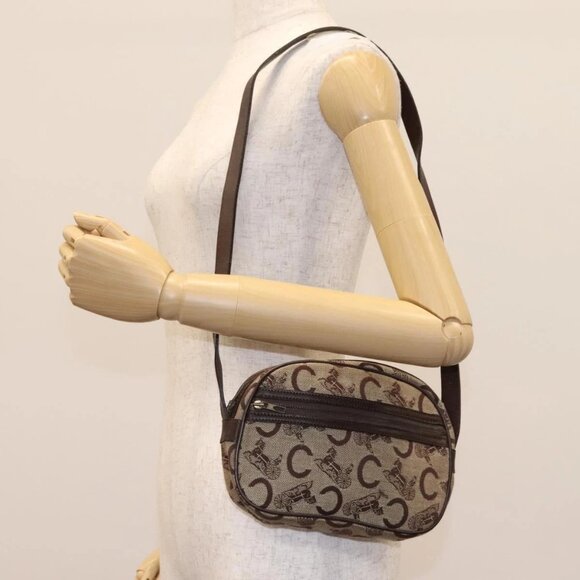 CELINE C Sulky Shoulder Bag Canvas Leather Beige Brown Auth EC715 - Picture 14 of 16